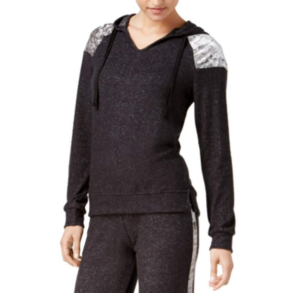 Hippie Rose Velvet Trim Cozy Hoodie Pullover Charcoal Combo Juniors Size XS