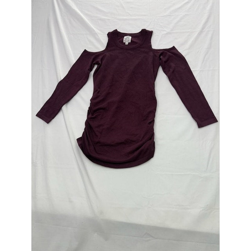Hippie Rose Ruched Cold-Shoulder Sweater Crewneck Wine Womens Juniors' Size XS