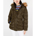 Madden Girl Hooded Faux-Fur-Trim Puffer Coat Zip-Up Olive Juniors Size XS