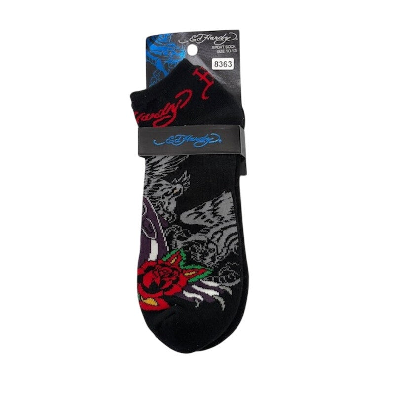Ed Hardy Sport Socks Rose Tattoo Cotton Blend Black Adult Unisex Size 10–13