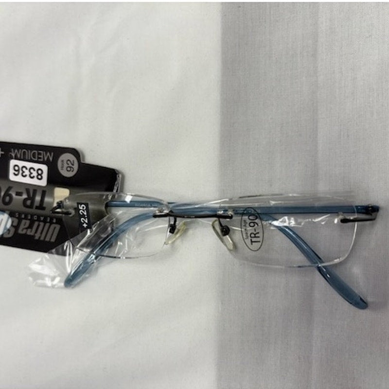 Ultra Spex TR-90 Reading Glasses +2.25 Medium Hook 92 Lightweight Blue Frame