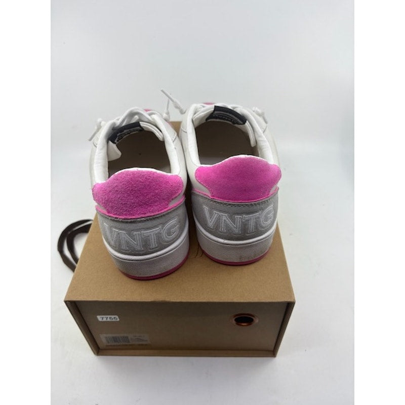 Vintage Havana Perforated Leather Sneakers Lace-Up Shoes White Pink Womens Sz 8