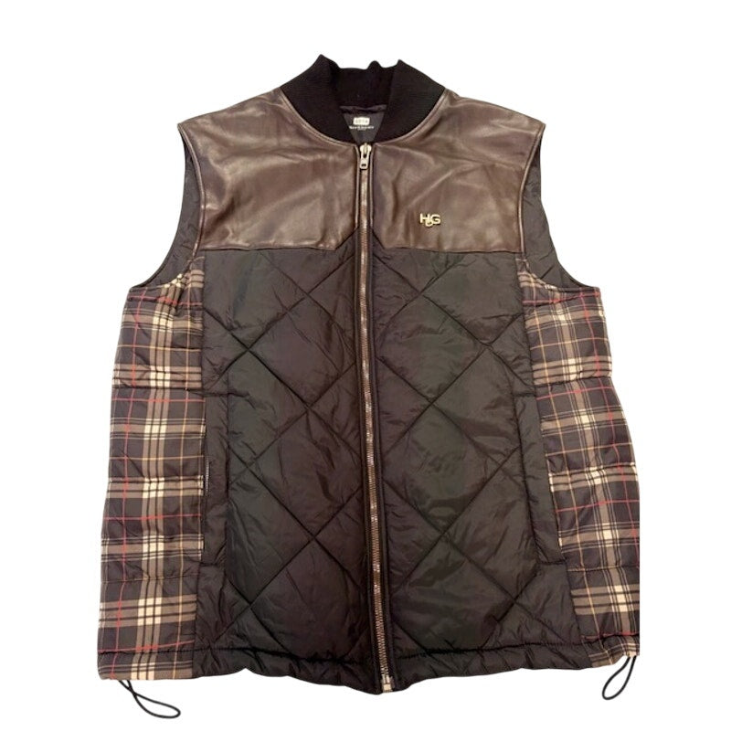 Givenchy Plaid Down Quilted Vest Full-Zip Pockets Black/Multicolor Mens Size 52