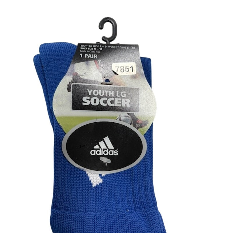 Adidas Soccer Socks 3 Stripe Knee High Blue/White Youth LG Shoe Size 3-9