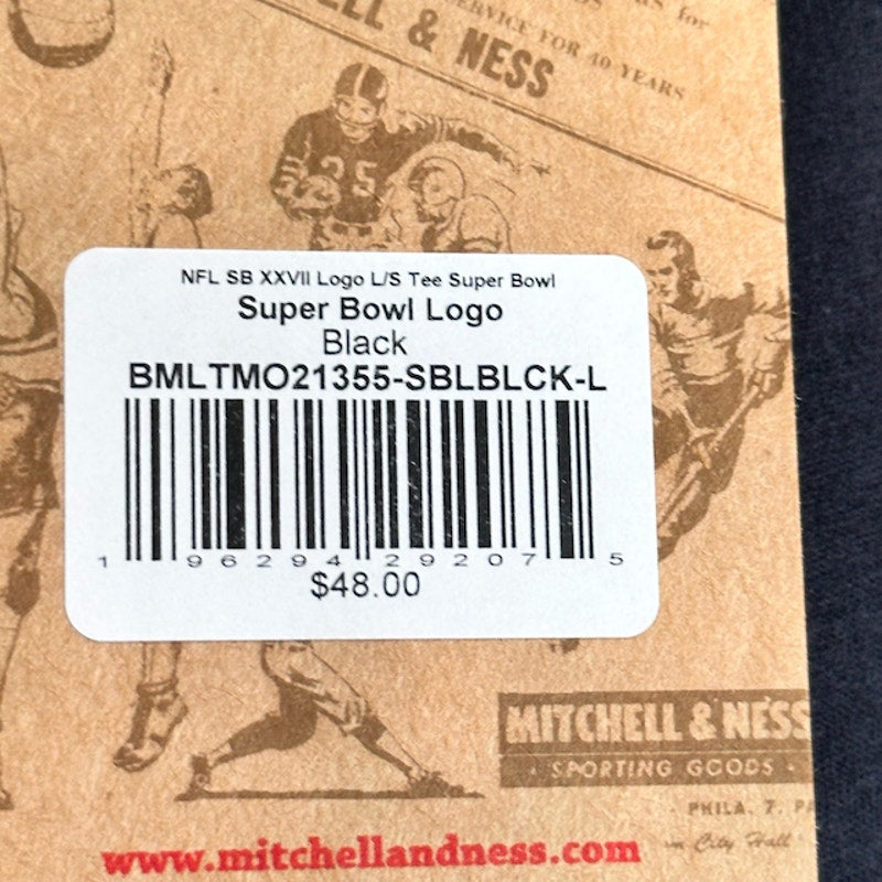 Mitchell And Ness Super Bowl Logo Mens NFL SB XXVII L/S T-Shirt Black Size Large