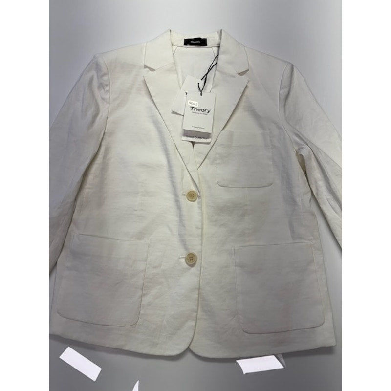 Theory Shrunken Patch Pocket Blazer Button Front White Crunch Womens Size 4