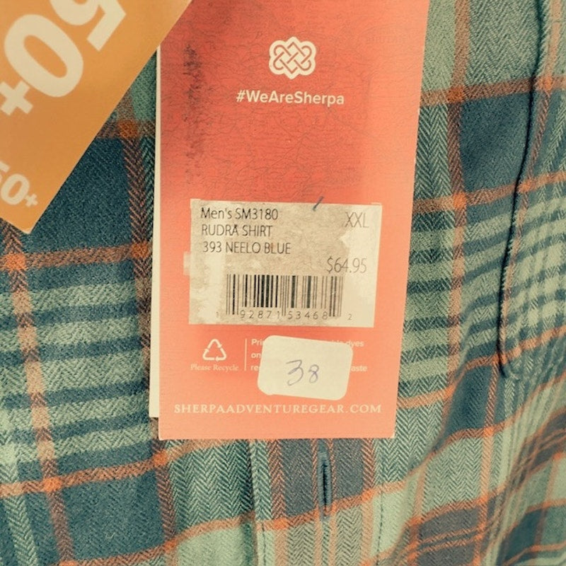 Sherpa Adventure Gear Rudra Shirt Button Down Plaid Neelo Blue Mens Size XXL