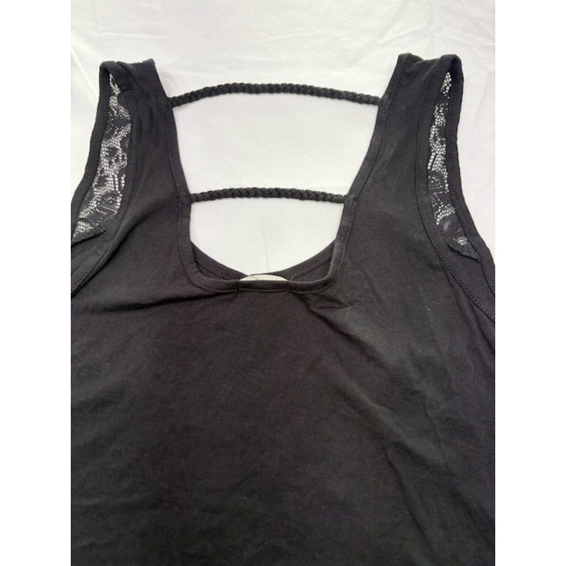 Self Esteem Patriotic American Anchor Logo Tank Top Lace Back Black Women XS