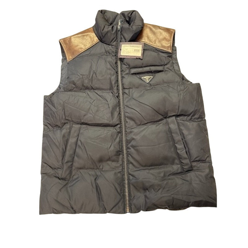 Prada Piumino Down Puffer Vest Zip-Up Gabardine Nylon Blue/Gold Mens Size 56