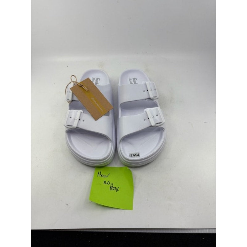 FUNKYMONKEY Comfort Slides Double Buckle EVA Flat Sandals White Womens Sz 7