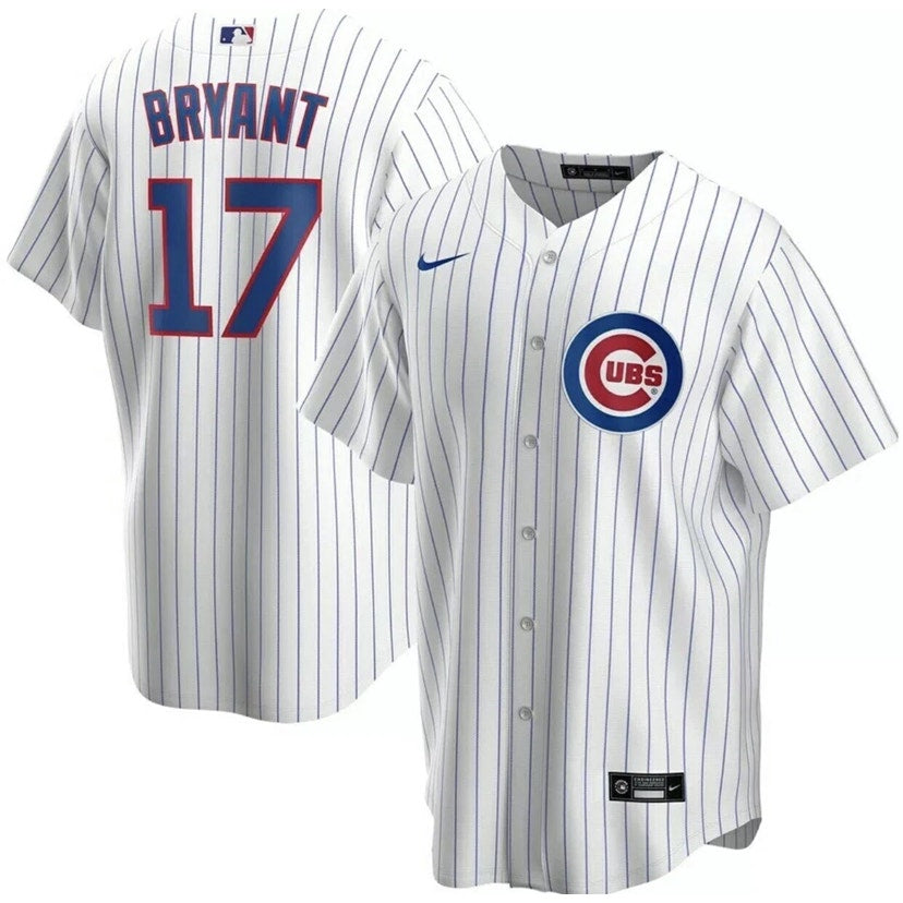 MLB Chicago Cubs Pinstripe Baseball Jersey Bryant #17 White Youth Mens Sz M