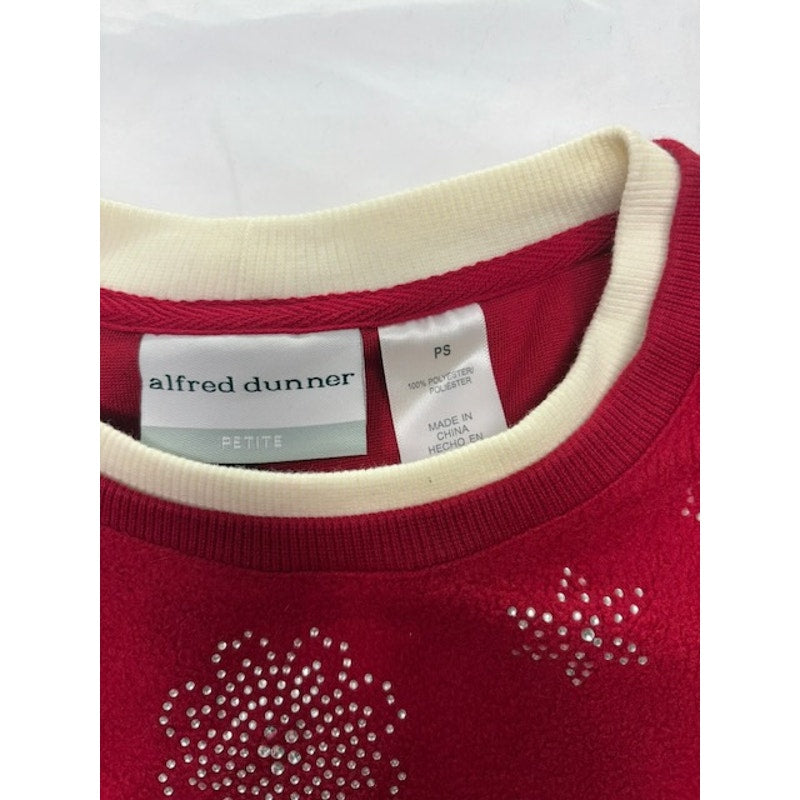 Alfred Dunner Sweater Rhinestone Floral Crewneck Pullover Red Petite PS