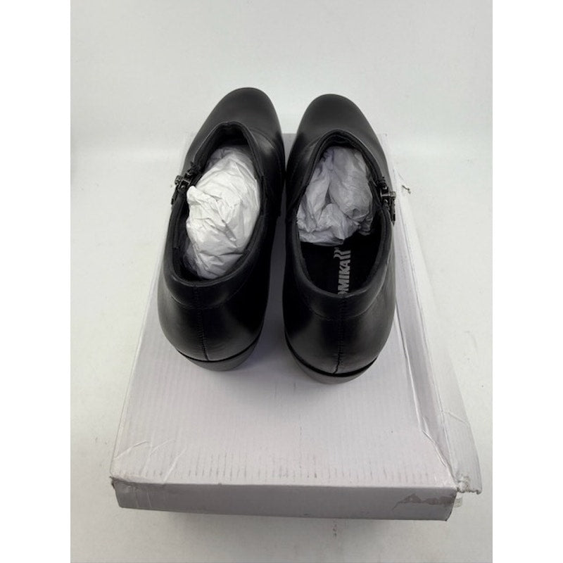 Romika Leather Ankle Loafer Shoes Block Heels Side Zipper Black Womens Size 37
