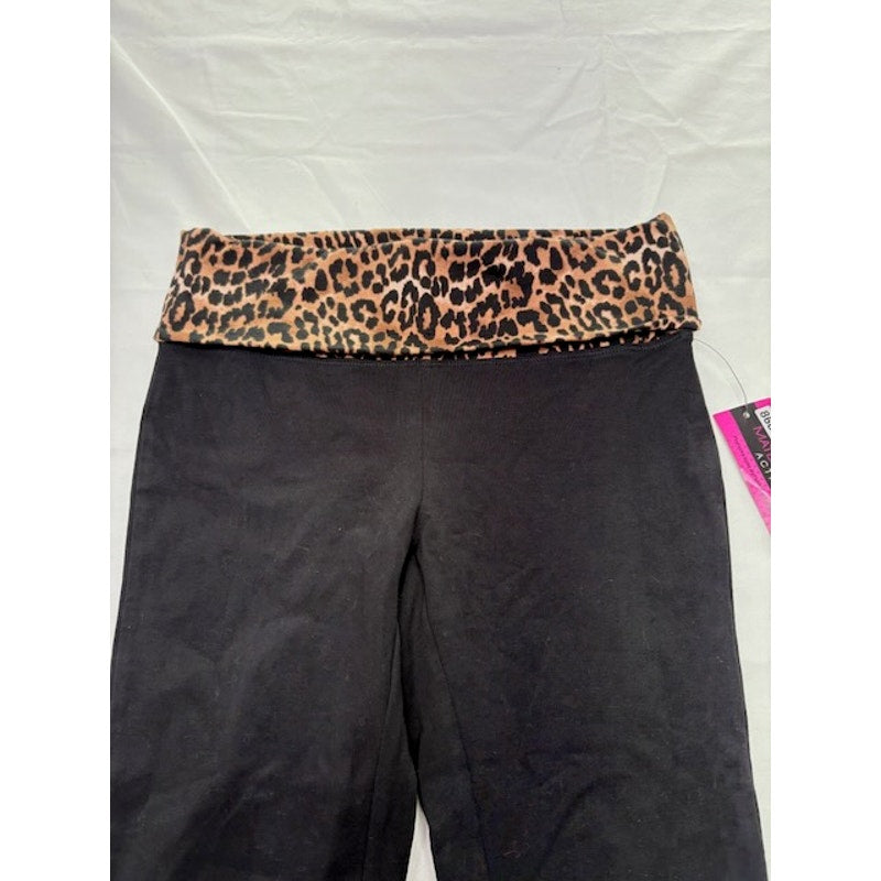 Material Girl Active Capri Leggings Leopard Fold Over Waist Black Womens XS