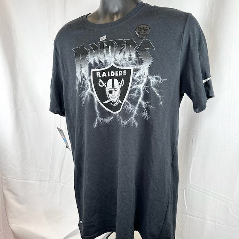 Nike Las Vegas Raiders Thunderbolt Performance T-Shirt Dri Fit Black Mens Size L
