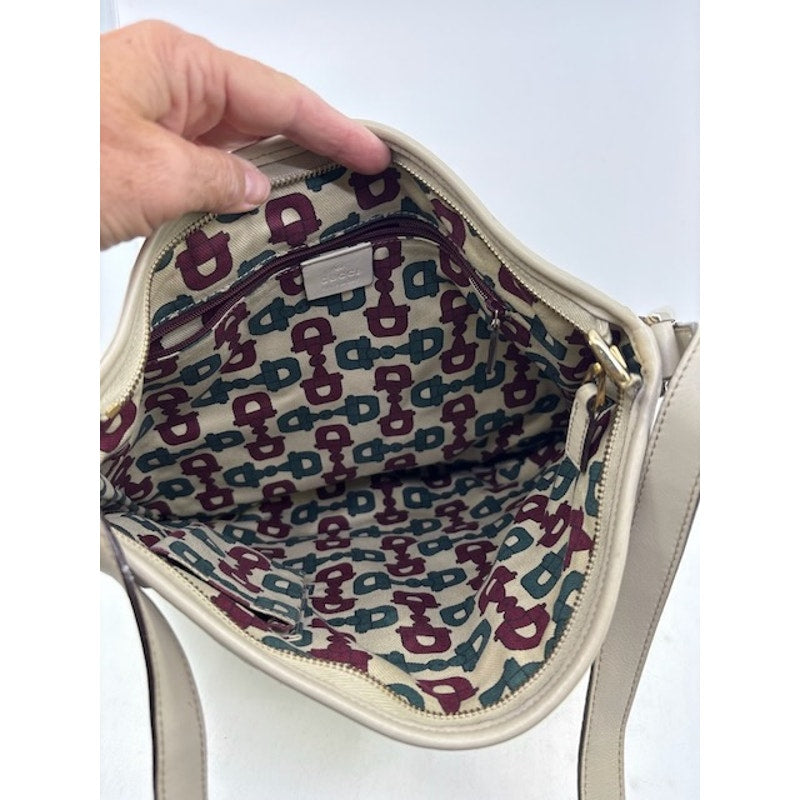 Gucci GG Monogram Canvas Guccissima Shoulder Bag Crossbody Leather Trim Beige