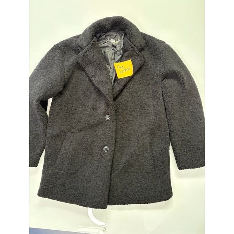 Collection B New York Classic Faux-Fur Coat Two Button Front Black Womens Size M
