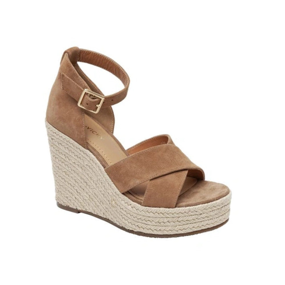 Lisa Vicky Gemi Platform Wedge Sandal Ankle Strap Leather Cognac Womens 8.5