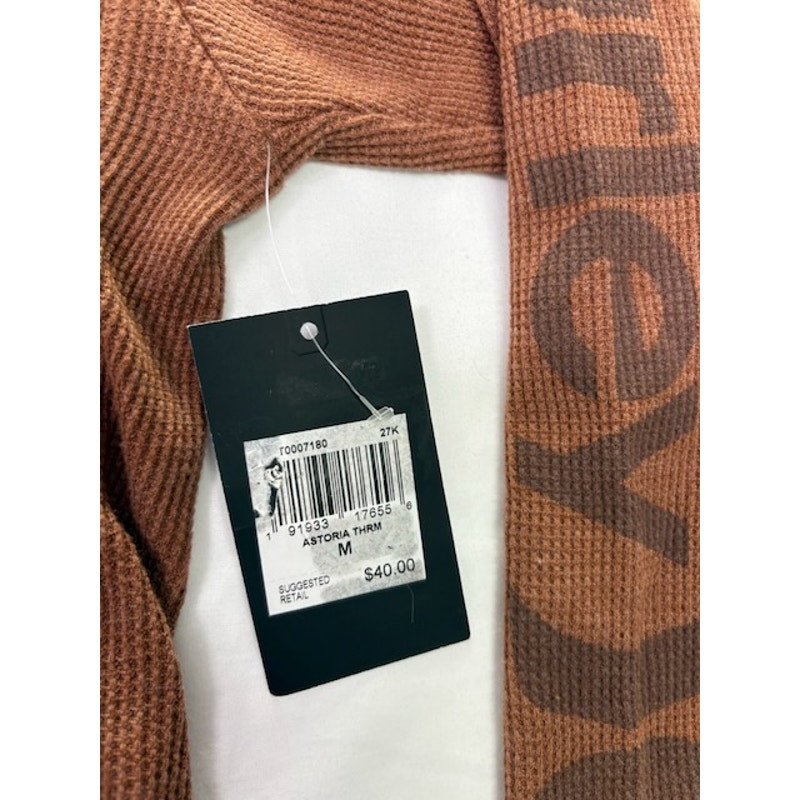 Hurley Astoria Thermal-Knit Logo Graphic Hooded Henley Shirt Brown Mens M