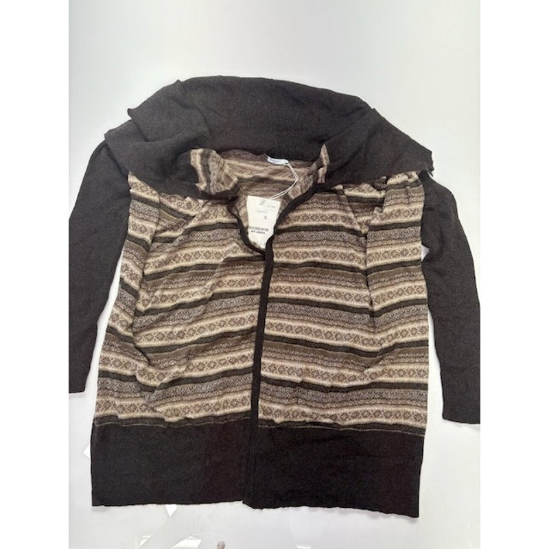 Marella Sport Striped Cardigan Knitted Sweater Open Front Brown Womens Sz L