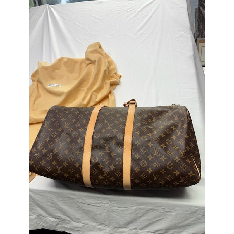 Louis Vuitton Keepall Bandouliere Monogram Duffle Travel Bag W/ Strap Brown