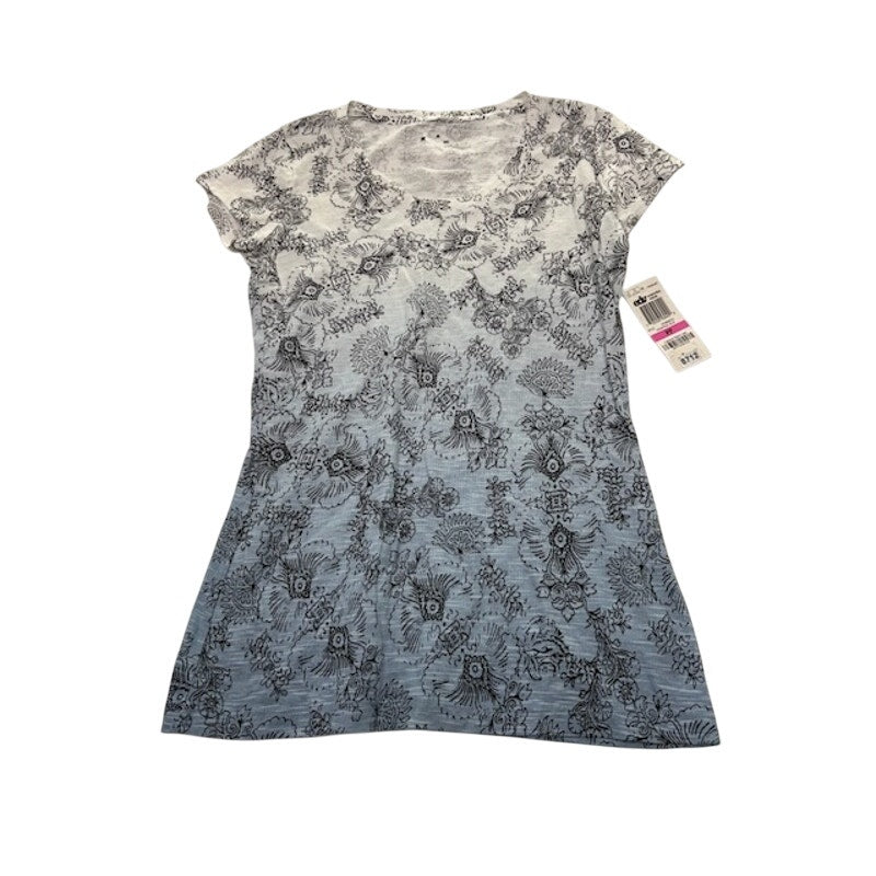 Style&Co Essential Tee Ombre Floral Top Short Sleeve Blue White Women PP