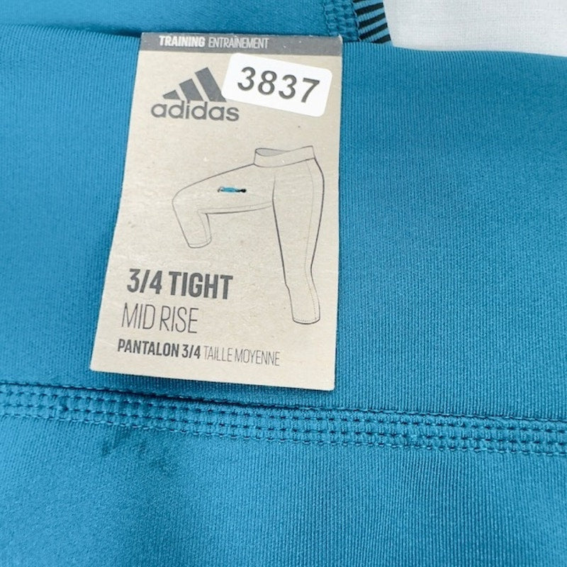 Adidas Climalite 3/4 Tight Leggings Mid Rise Striped Stretch Blue Womens L