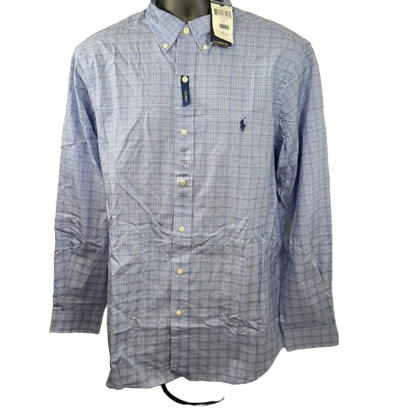 Ralph Lauren Button Down Shirt Long Sleeve Stretch Plaid Blue White Mens Size L