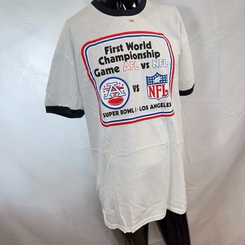 Mitchell Ness Superbowl Logo NFL First Championship Ringer Tee White Mens XL