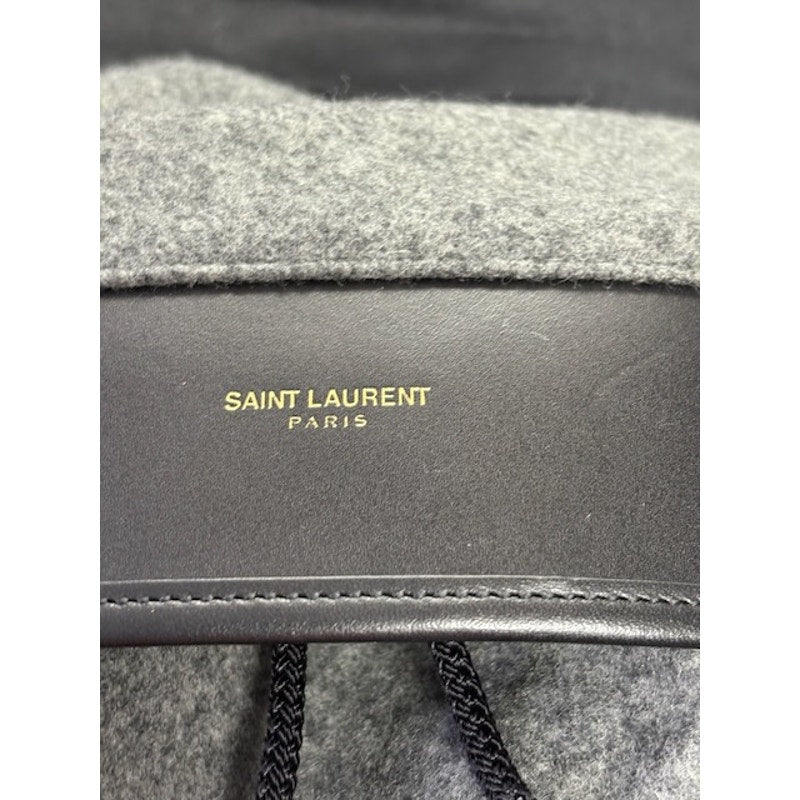Saint Laurent Paris Leather Trim Wool Backpack Rucksack Drawstring Bag Grey