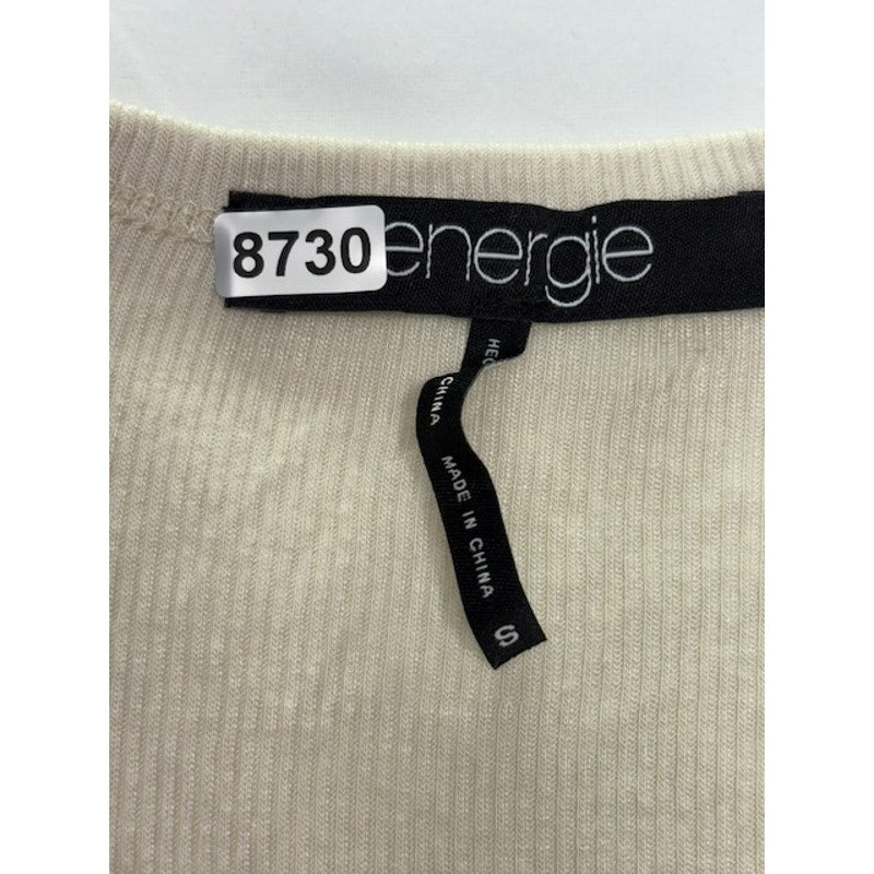 Energie Ribbed Long Sleeve Top Cutout Neck Hi-Low Hem Cream Womens Size S
