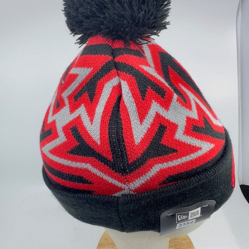 New Era Toronto Raptors Beanie Hat Cuffed Knit Pompom Mens Red Black OS