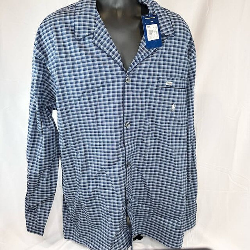 Polo Ralph Lauren Sleepwear Stretch Woven Pajama Top Plaid Navy Blue Mens XL