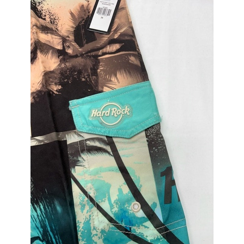Hard Rock Cafe Photo Surf Collage Swim Boardshorts Multicolor Mens Size 36
