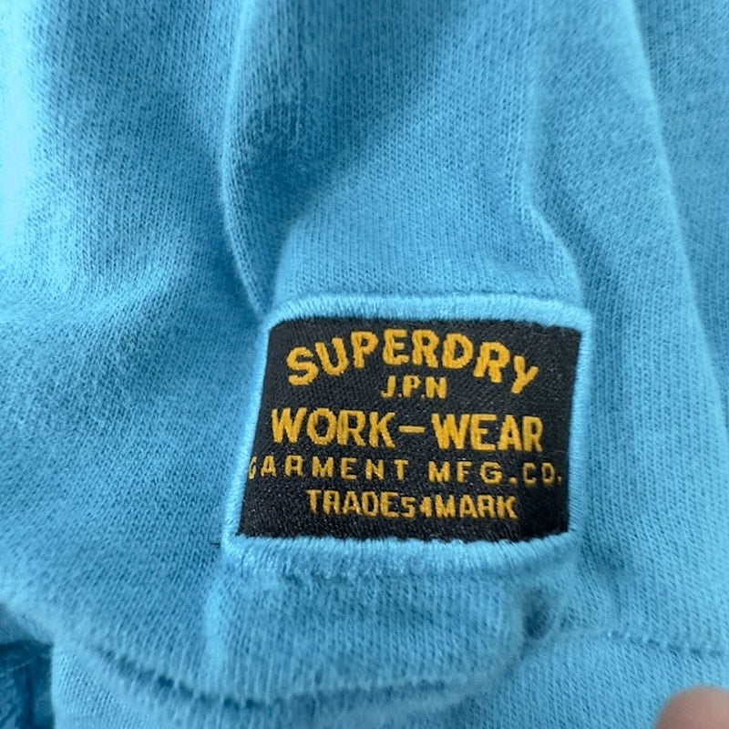 Superdry Workwear Box Fit T-Shirt Short Sleeve Graphic Tee Azure Teal Mens L