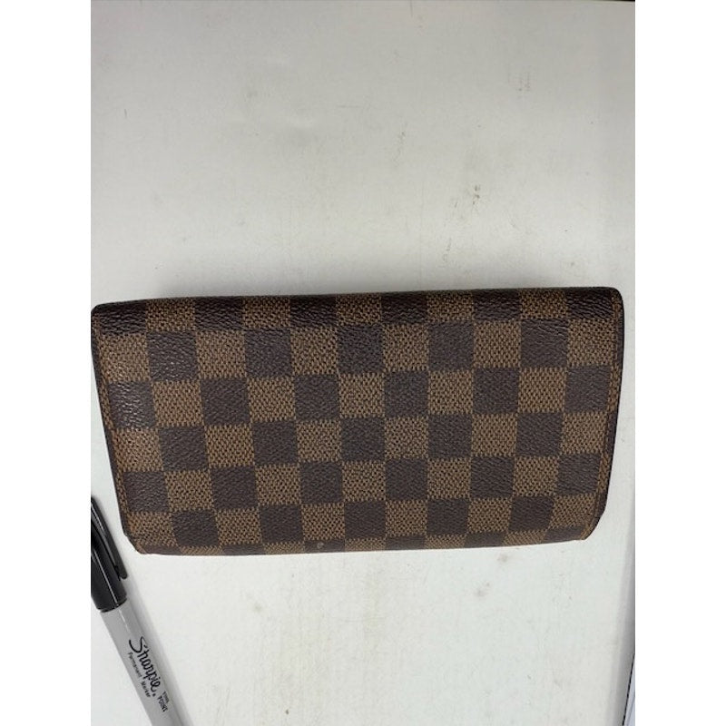 Louis Vuitton Damier Ebene Canvas Leather Bifold Long Wallet Brown Womens