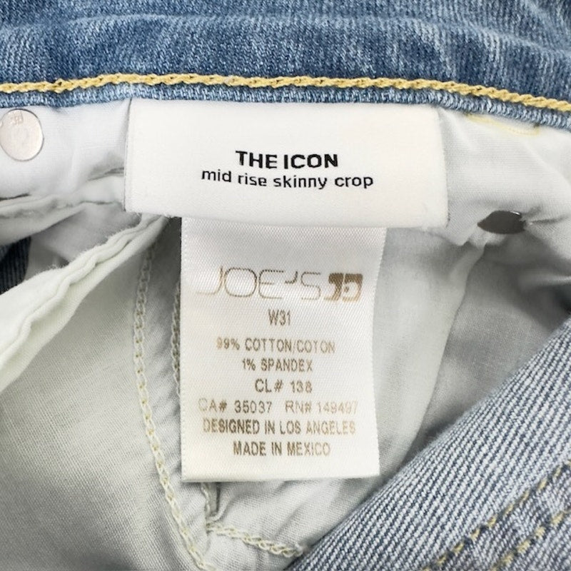 Joe's The Icon Skinny Cropped Jeans Mid Rise Raw Hem Denim Blue Womens 31