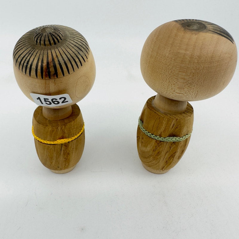 Vintage Japanese Mini Wooden Kokeshi Doll Couple Hand Painted Rope Brown