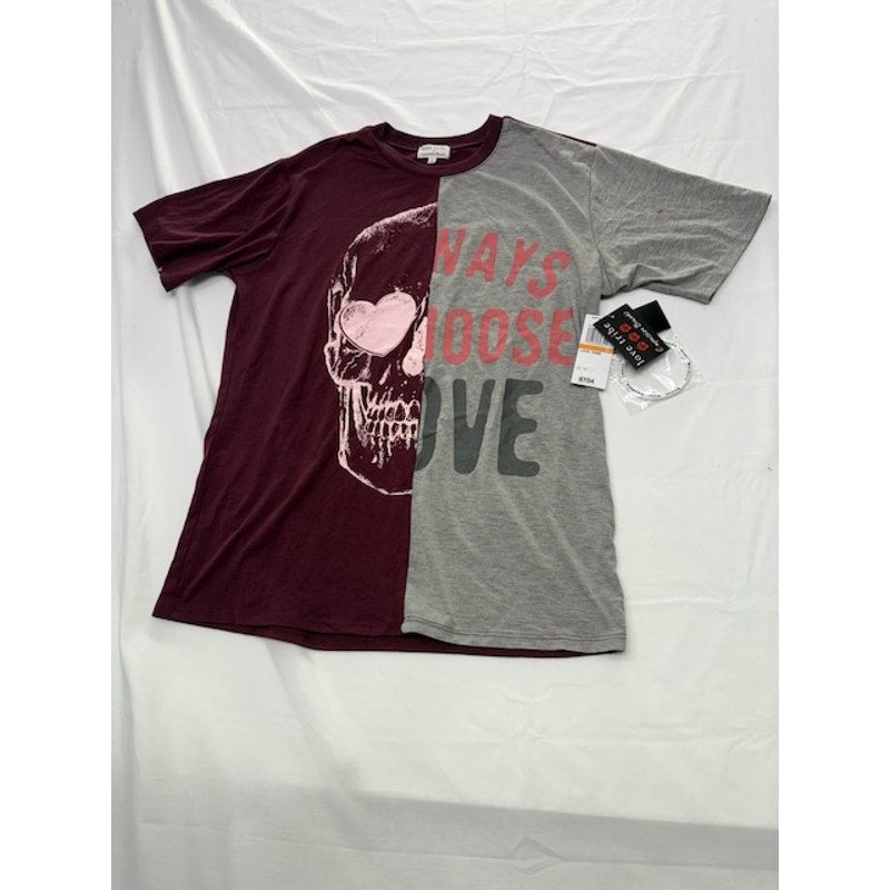Love Tribe Skull Choose Love Graphic Camiseta Top Multicolor Womens Size S