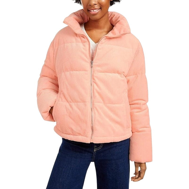 Collection B Cropped Corduroy Puffer Coat Full Zip Blush Womens Size XS