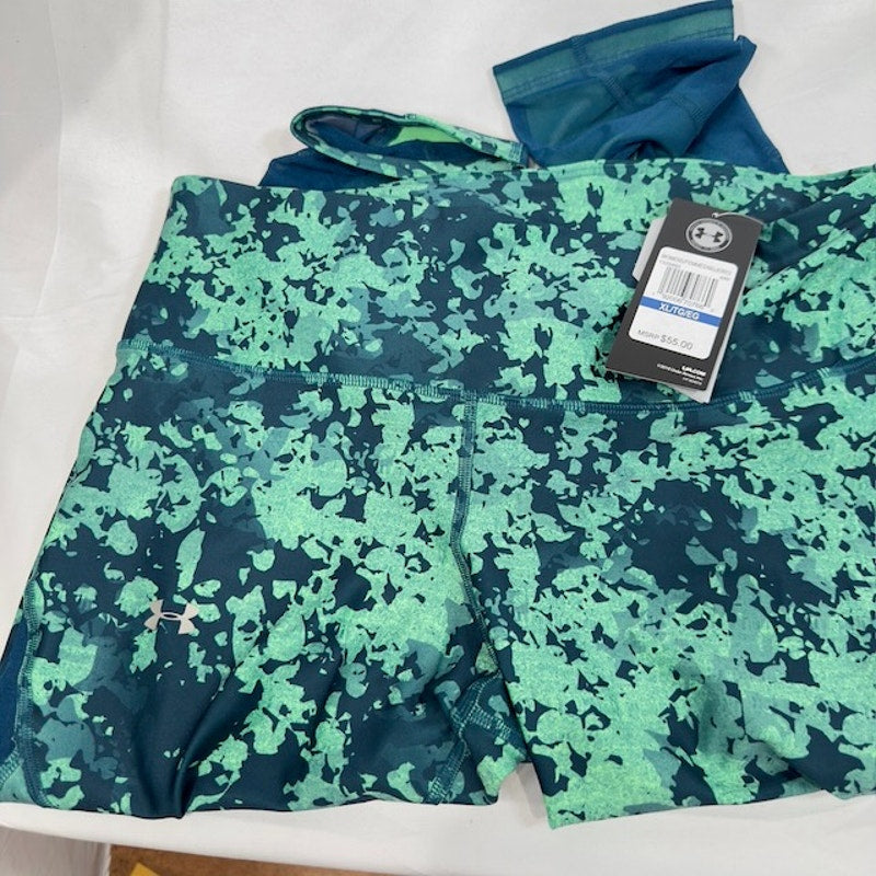 Under Armor Compression Leggings HeatGear Printed Mesh-Inset Green Womens XL