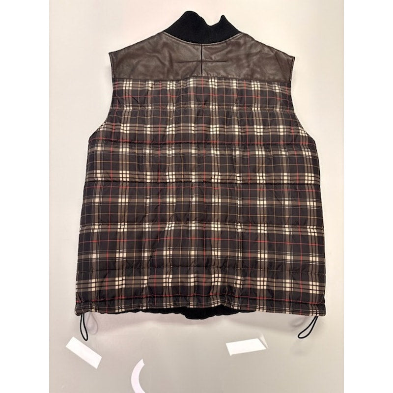 Givenchy Plaid Down Quilted Vest Full-Zip Pockets Black/Multicolor Mens Size 52