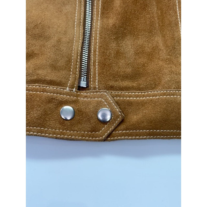 Free People Suede Leather Moto Jacket Front Zipper Pockets Brown Womens Size L