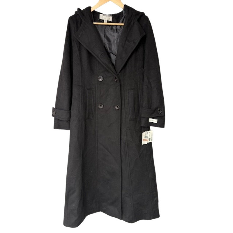 Anne Klein Double-Breasted Hooded Coat Cashmere Blend Black Womens Size 2