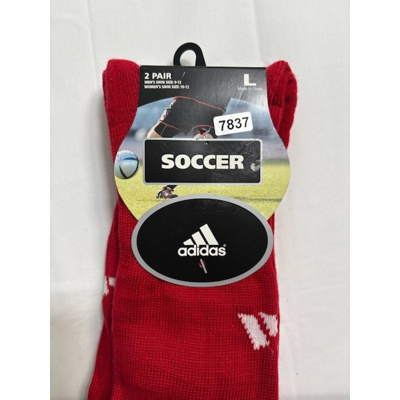 2 Pairs Adidas Soccer Socks Over The Calf Red/White Mens Size L / 9-13