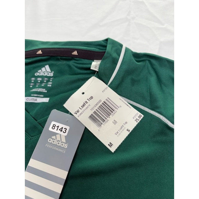 Adidas Varsity Loose Fit Jersey Shirt Short Sleeve V-Neck Forest/White Sz M
