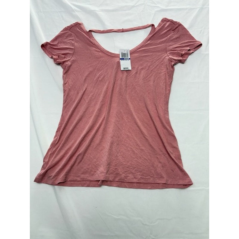 Ultra Flirt Halter Cut-Out Tee Short Sleeve V-Neck Blush Womens Size M
