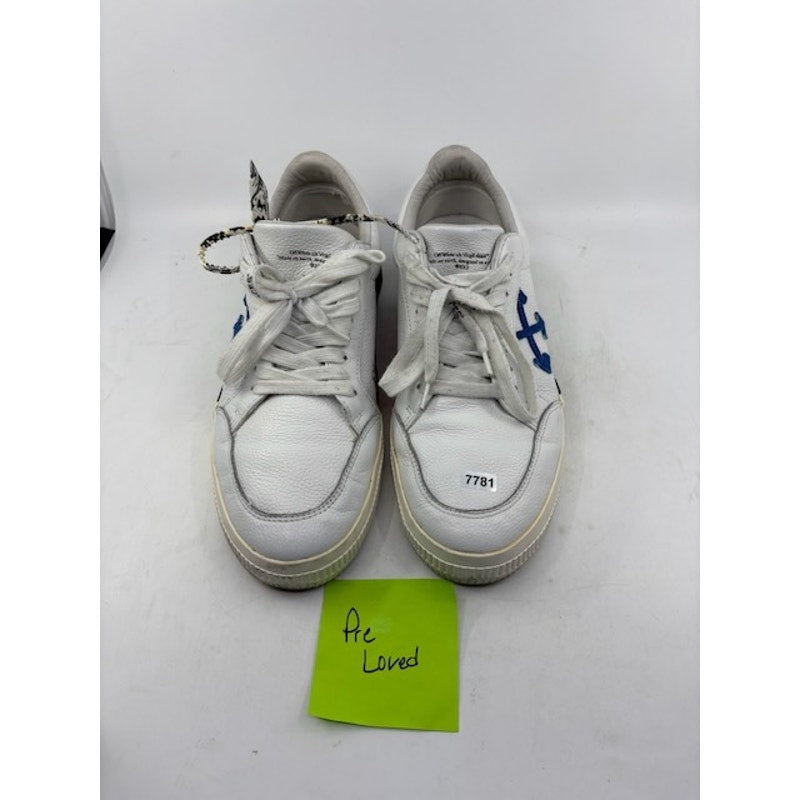 Off-White Vulcanized Low Top Sneaker Lace-Up Leather Shoes White Blue Mens Sz 44