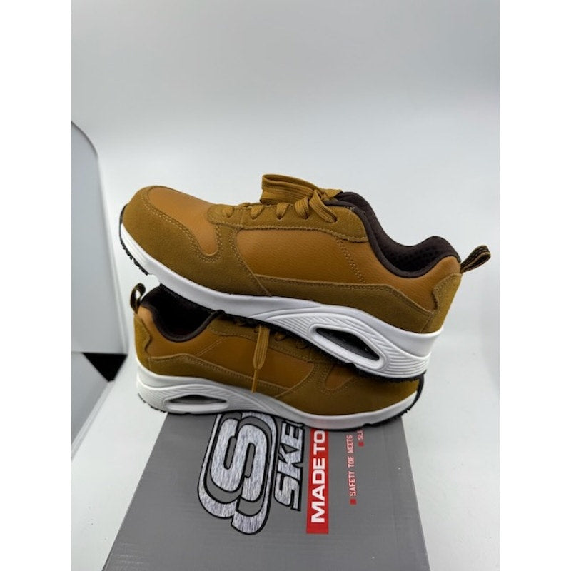 SKECHERS Work Uno SR Elainy Comp Toe Safety Shoes Suede Wheat Mens Size 8.5
