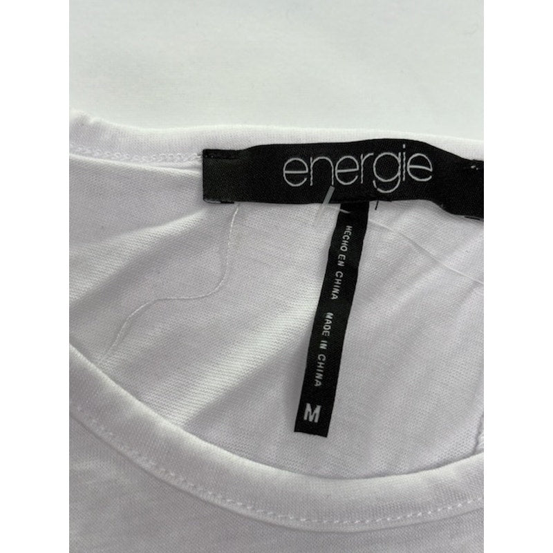 Energie Tee Top Surplice-Back Striped Graphic Front White Womens Size M